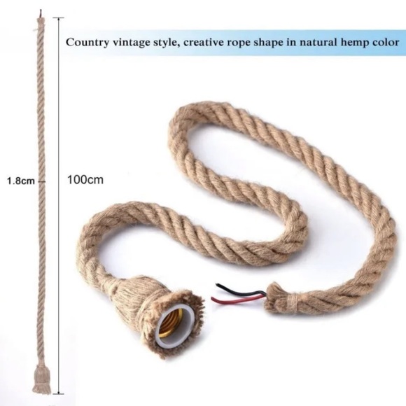 NEW in Bag 5 pcs Hemp Rope Pendant Lights, Ceiling Lamp Single Head, Hard Wire - Picture 2 of 6